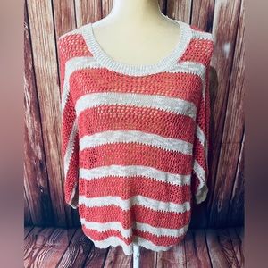 Women’s Medium Sweater Shrinking Violet Striped Open Knit 3/4 Sleeves High Low